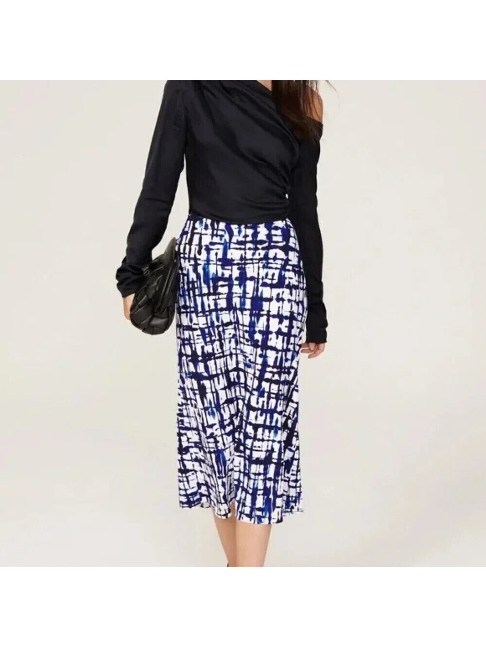 Jason Wu Collective Womens Abstract Watercolor Print Satin Midi Slip Skirt 2